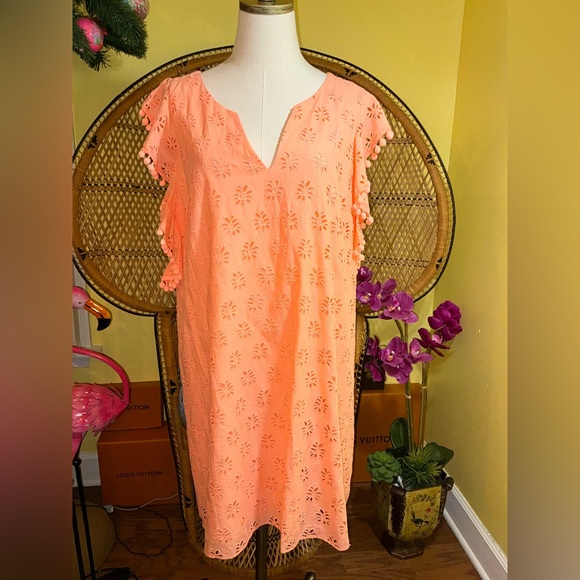 Lilly Pulitzer NWT Astara Eyelet Shift Dress Peach 🍑 Flamingo Palm Size XS - Picture 9 of 15